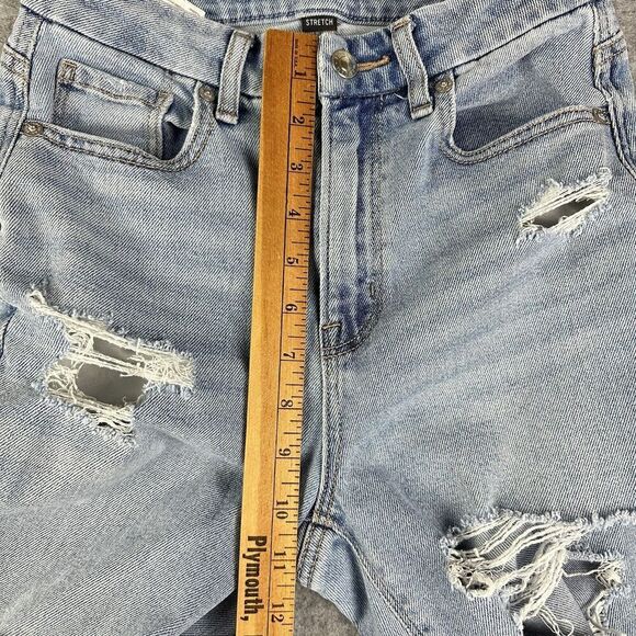 American Eagle Curvy Mom Jeans Womens 00R Med Wash Shark Bite Hem Stretch Denim - Picture 11 of 16